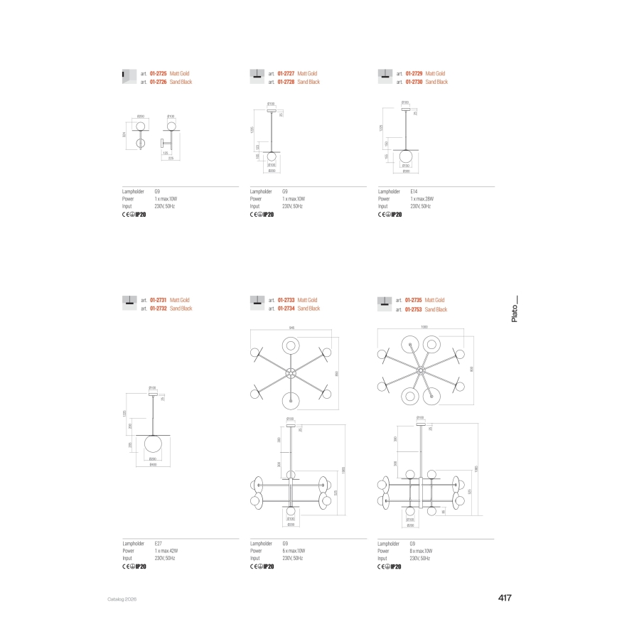Redo 01-2753 - Lustre de haste PLATO 8xG9/10W/230V preto