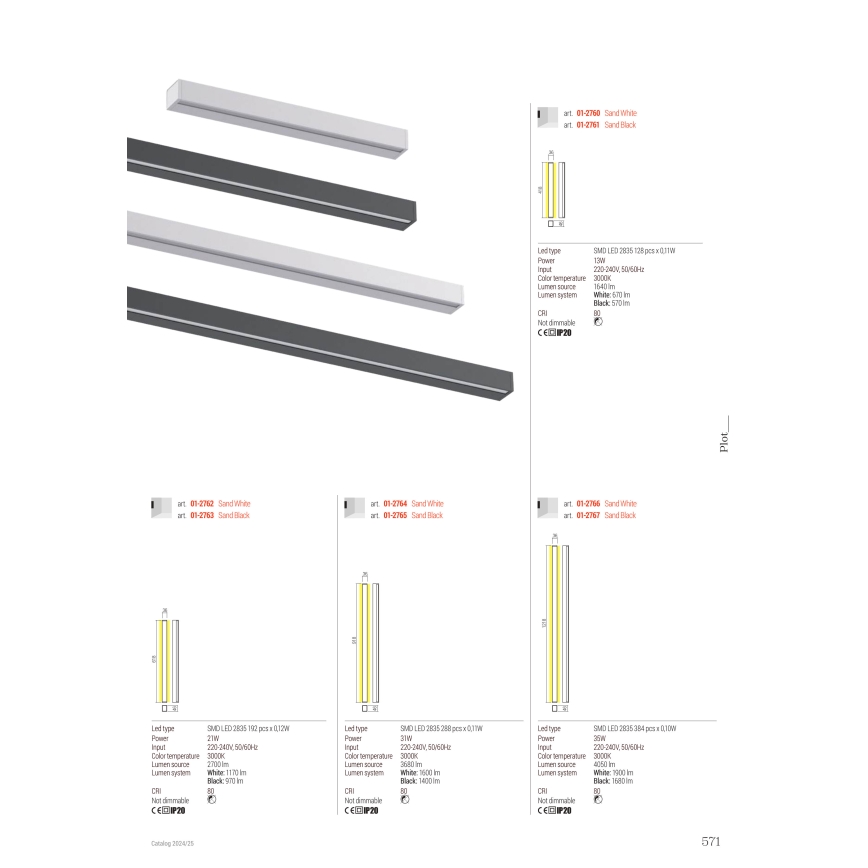 Redo 01-2762 - Aplique de parede LED PLOT LED/21W/230V 60 cm branco