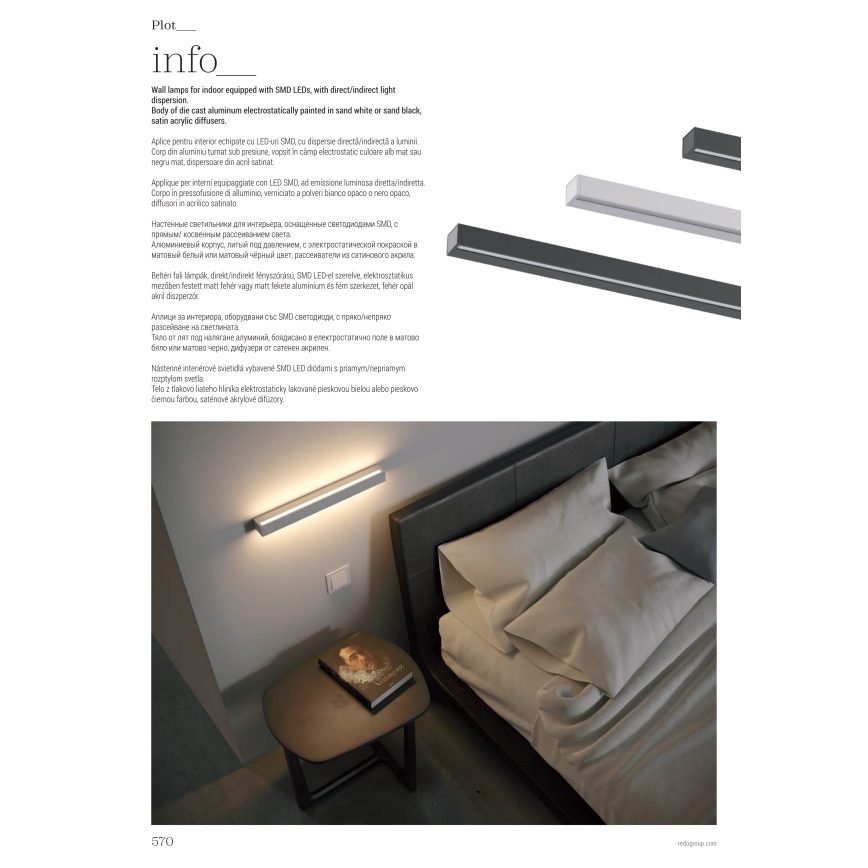 Redo 01-2764 - Aplique de parede LED PLOT LED/31W/230V 90 cm branco