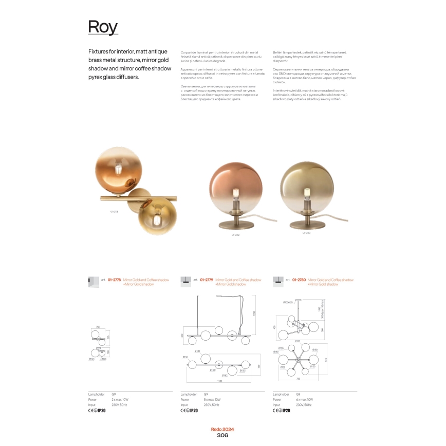 Redo 01-2779 - Candelabro suspenso ROY 5xG9/10W/230V