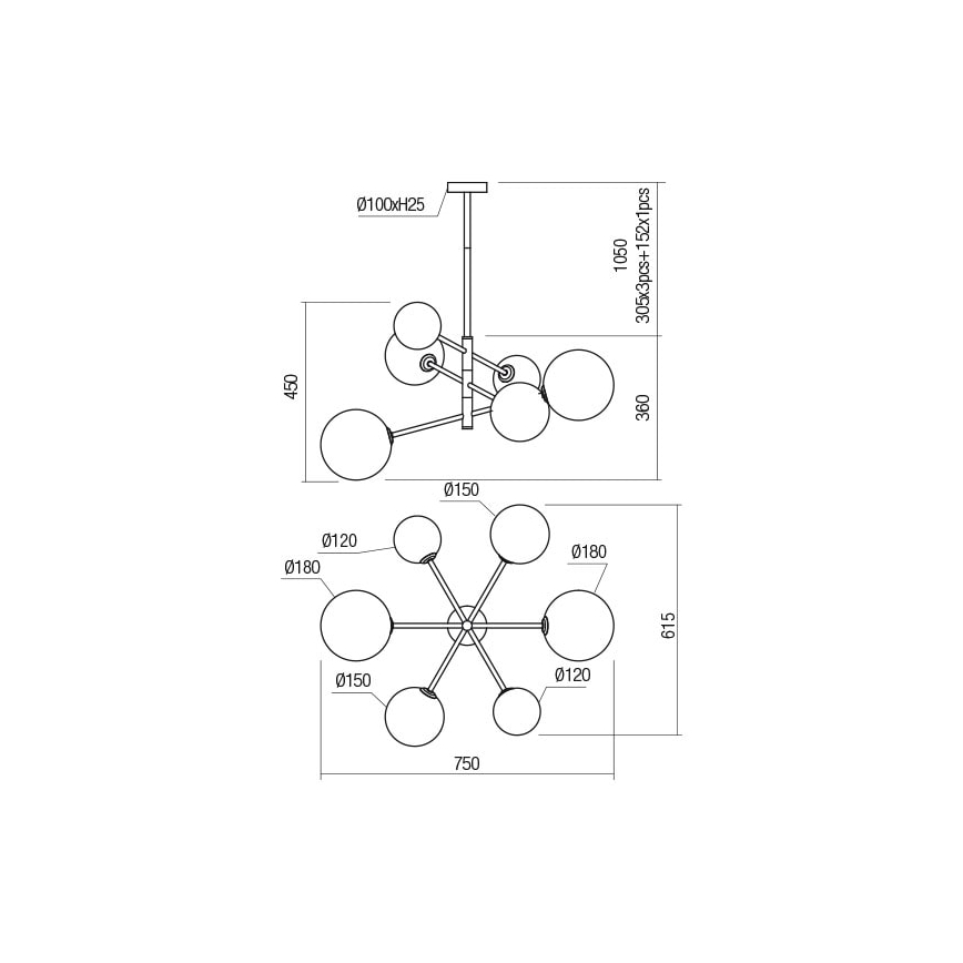 Redo 01-2780 - Candelabro suspenso ROY 6xG9/10W/230V