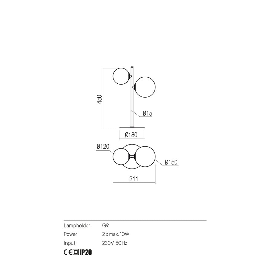 Redo 01-2784 - Candeeiro de mesa ROY 2xG9/10W/230V