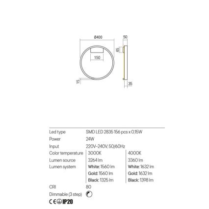Redo 01-2819 - Candeeiro de parede LED dimerizável FEBE LED/24W/230V preto