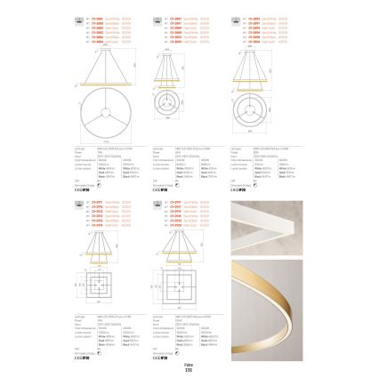 Redo 01-2865 - Lustre LED regulável suspenso por cabo FEBE LED/37W/230V dourado