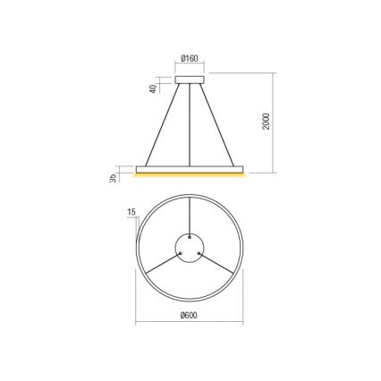 Redo 01-2865 - Lustre LED regulável suspenso por cabo FEBE LED/37W/230V dourado