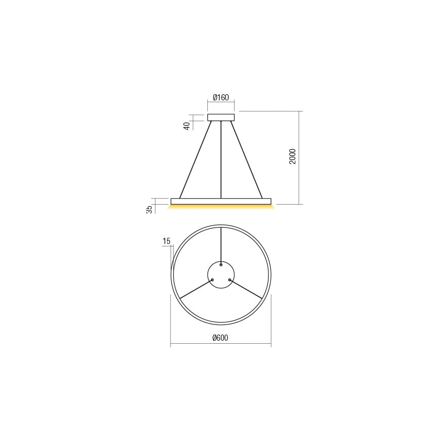 Redo 01-2865 - Lustre LED regulável suspenso por cabo FEBE LED/37W/230V dourado