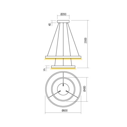 Redo 01-2889 - Lustre LED dimerizável suspenso por cabo FEBE LED/62W/230V dourado