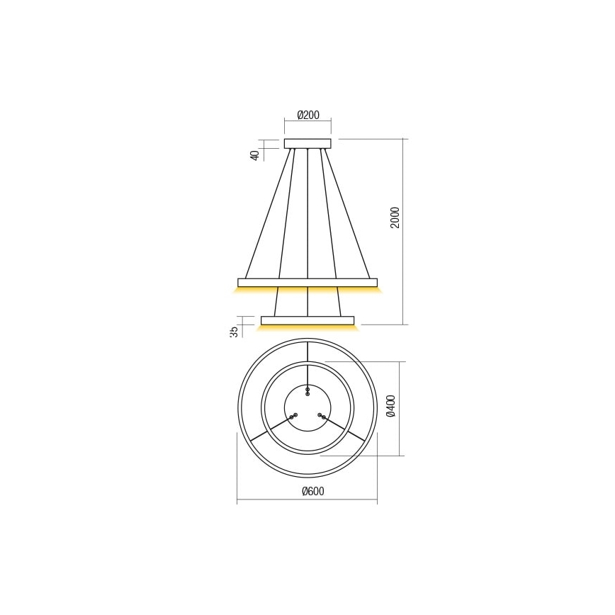 Redo 01-2889 - Lustre LED dimerizável suspenso por cabo FEBE LED/62W/230V dourado