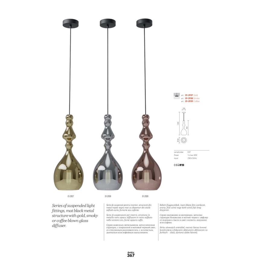 Redo 01-2939 - Lustre suspenso AMBIX em cabo 1xE27/42W/230V Ø 18 cm castanho