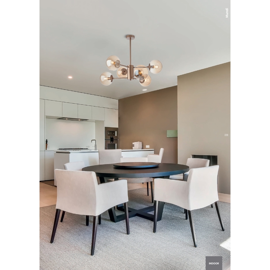 Redo 01-2943 - Lustre em haste MUNDI 6xE14/28W/230V cobre/fumê