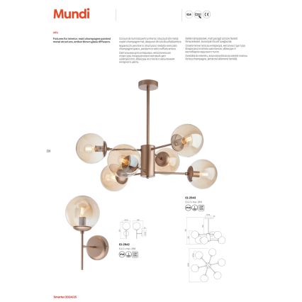 Redo 01-2943 - Lustre em haste MUNDI 6xE14/28W/230V cobre/fumê