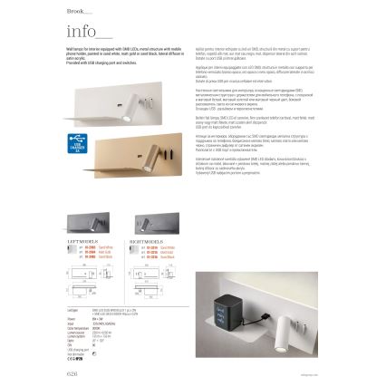 Redo 01-2985 - Foco de parede LED BROOK LED/8W/230V + LED/3W USB CRI 90 preto esquerda