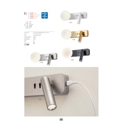 Redo 01-2992 - Aplique de parede LED OASIS LED/3W/230V + 1xG9/10W USB IRC 90 bronze