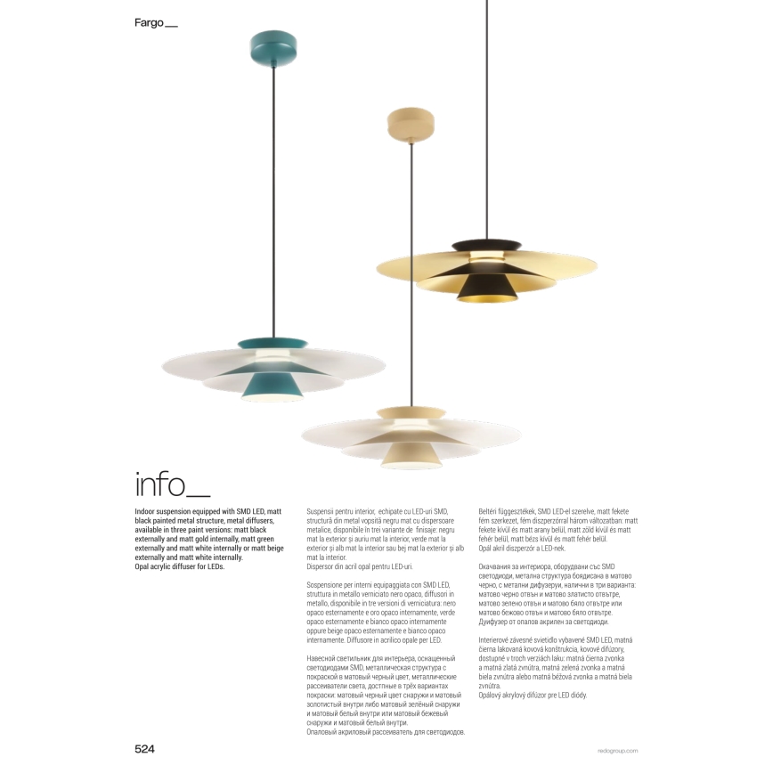 Redo 01-3001 - Lustre LED suspenso por cabo FARGO LED/16,5W/230V CRI 90 Ø 50 cm preto/dourado