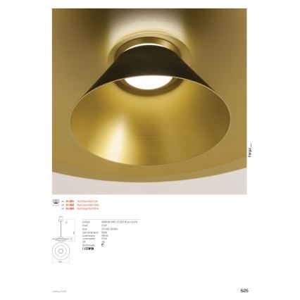 Redo 01-3001 - Lustre LED suspenso por cabo FARGO LED/16,5W/230V CRI 90 Ø 50 cm preto/dourado