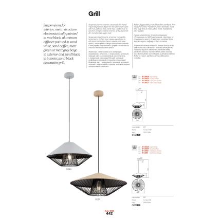 Redo 01-3004 - Lustre suspenso em cabo GRILL 1xE27/42W/230V Ø 39,6 cm preto/branco