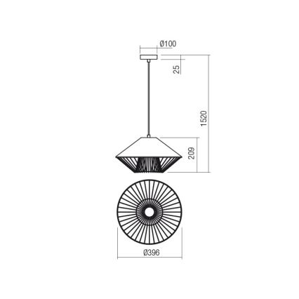 Redo 01-3005 - Lustre suspenso por cabo GRILL 1xE27/42W/230V Ø 39,6 cm preto/castanho