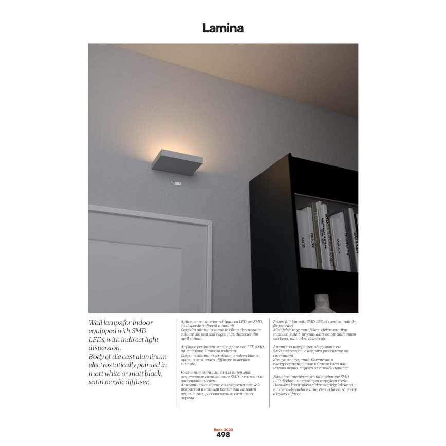 Redo 01-3016 - Aplique de parede LED LAMINA 2xLED/15W/230V CRI 90 preto