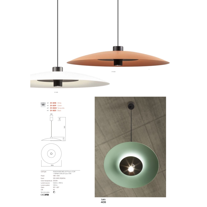 Redo 01-3021 - Lustre LED suspenso por cabo LARS LED/14W/230V + LED/10W, diâmetro 60 cm, CRI 90, preto
