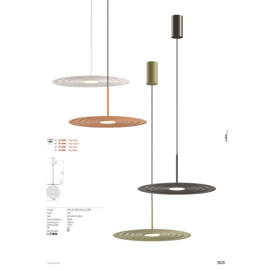 Redo 01-3045 - Lustre LED suspenso em cabo LAKE LED/13W/230V CRI 90 Ø 50 cm laranja