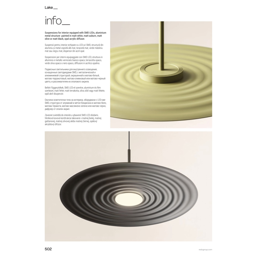 Redo 01-3047 - Lustre LED suspenso por cabo LAKE LED/13W/230V CRI 90 Ø 50 cm preto