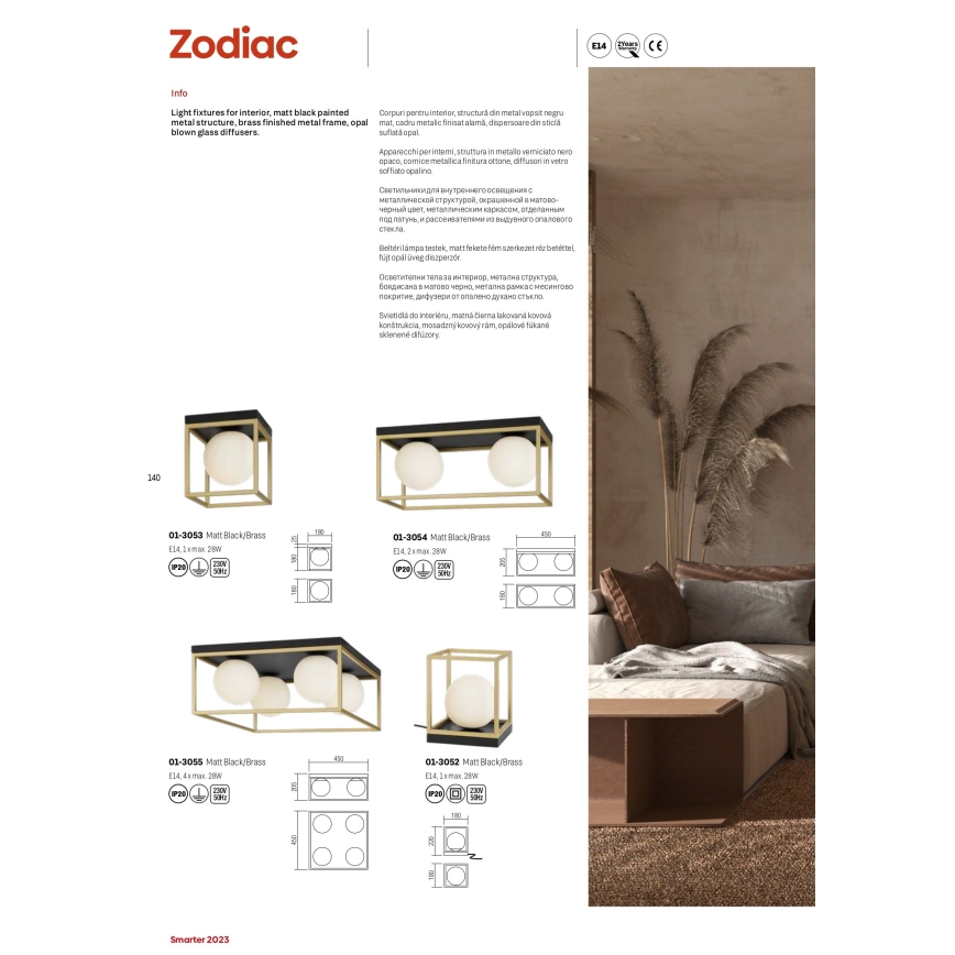 Redo 01-3054 - Iluminação de teto ZODIAC 2xE14/28W/230V