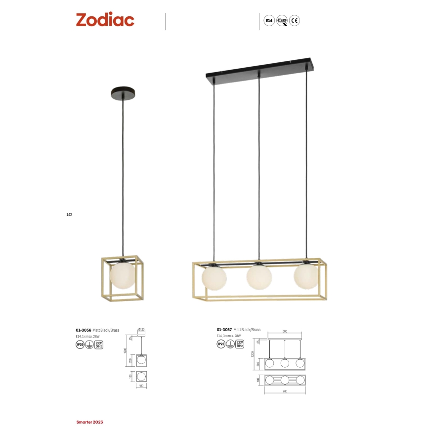 Redo 01-3057 - Candelabro suspenso ZODIAC 3xE14/28W/230V