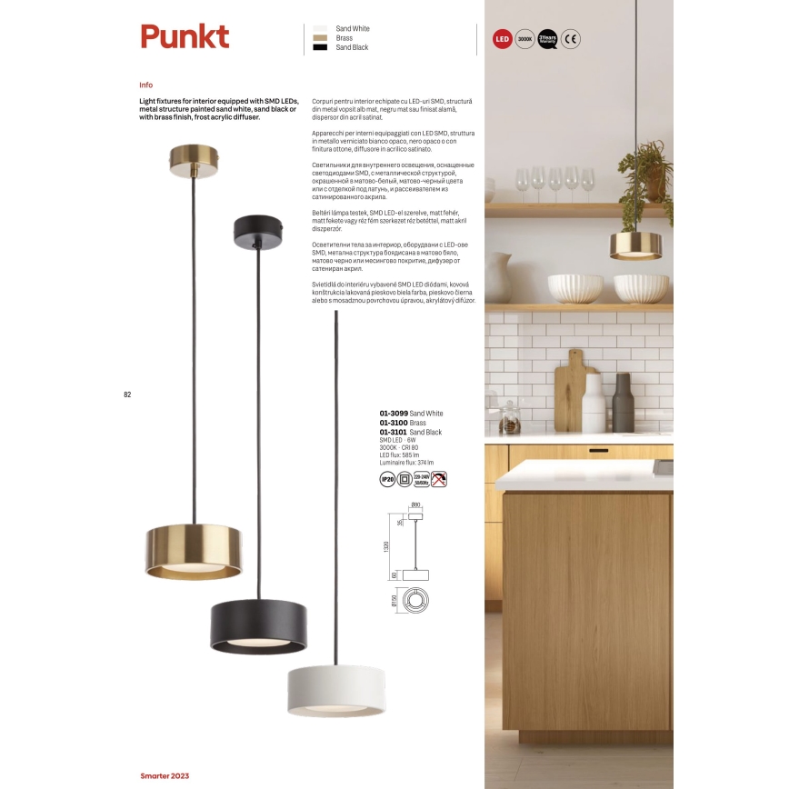 Redo 01-3101 - Candeeiro suspenso LED PUNKT LED/6W/230V diâmetro 15 cm preto