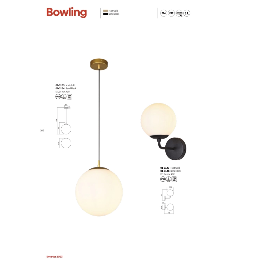 Redo 01-3153 - Candelabro suspenso BOWLING 1xE27/42W/230V dourada