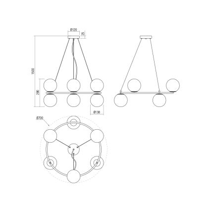 Redo 01-3158 - Candelabro suspenso BOWLING 6xE14/28W/230V preto