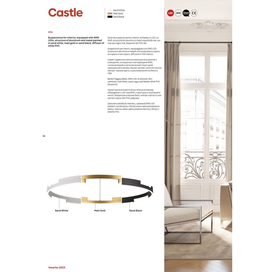 Redo 01-3175 - Candelabro suspenso LED com regulação CASTLE LED/45W/230V dourada