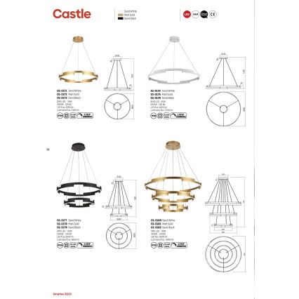 Redo 01-3181 - Candelabro suspenso LED com regulação CASTLE LED/80W/230V dourada
