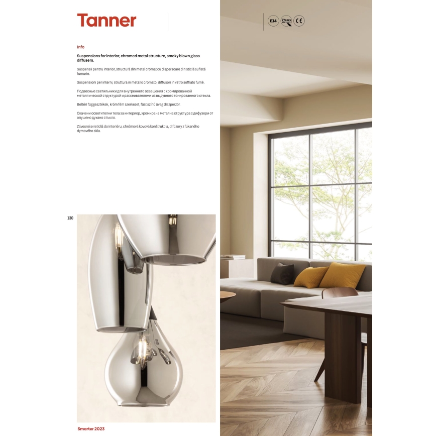 Redo 01-3190 - Candelabro suspenso TANNER 1xE14/28W/230V diâmetro 15 cm