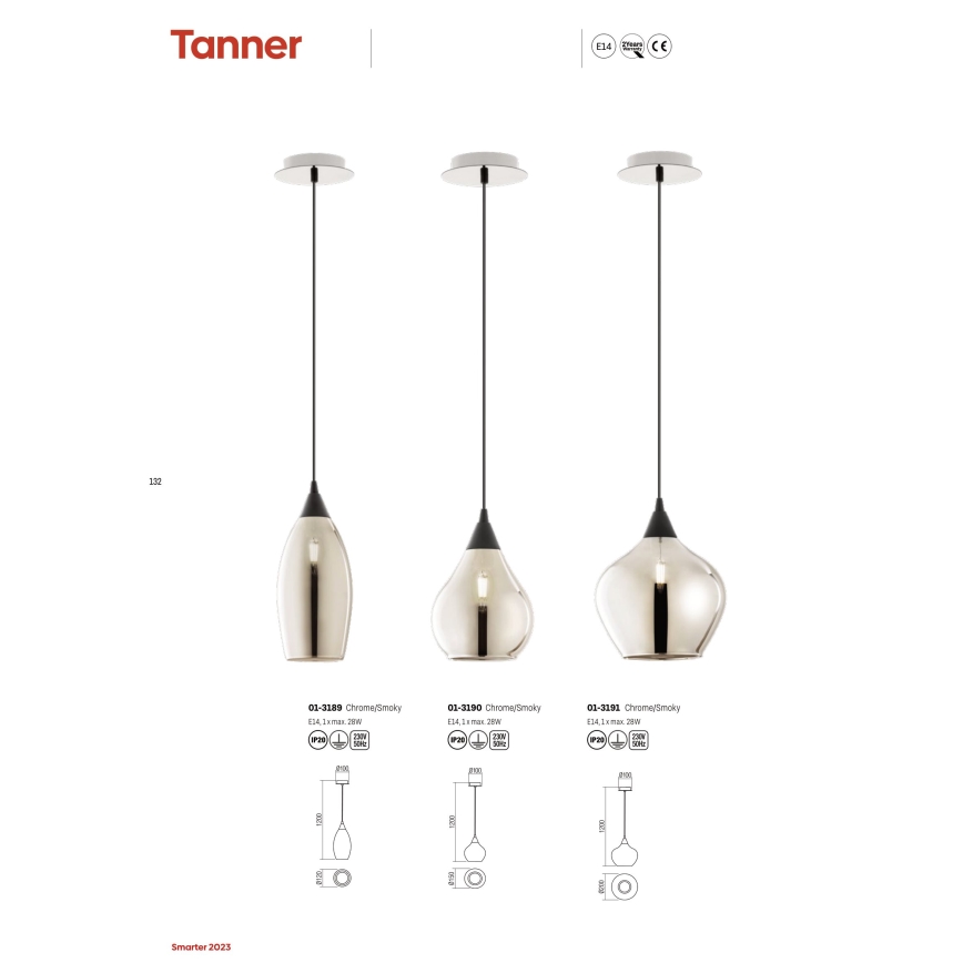 Redo 01-3190 - Candelabro suspenso TANNER 1xE14/28W/230V diâmetro 15 cm