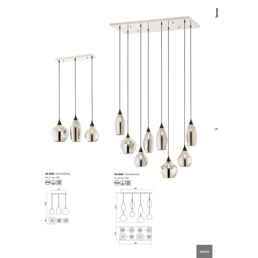 Redo 01-3193 - Candelabro suspenso TANNER 3xE14/28W/230V