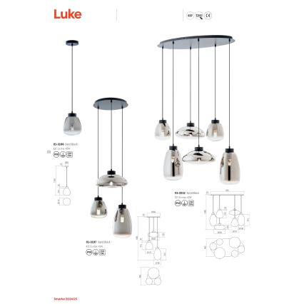 Redo 01-3212 - Candeeiro suspenso LUKE 6xE27/42W/230V preto