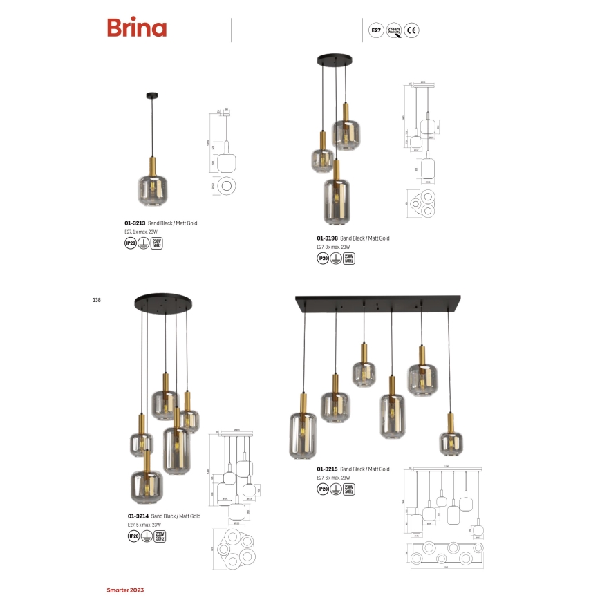 Redo 01-3215 - Candelabro suspenso BRINA 6xE27/23W/230V