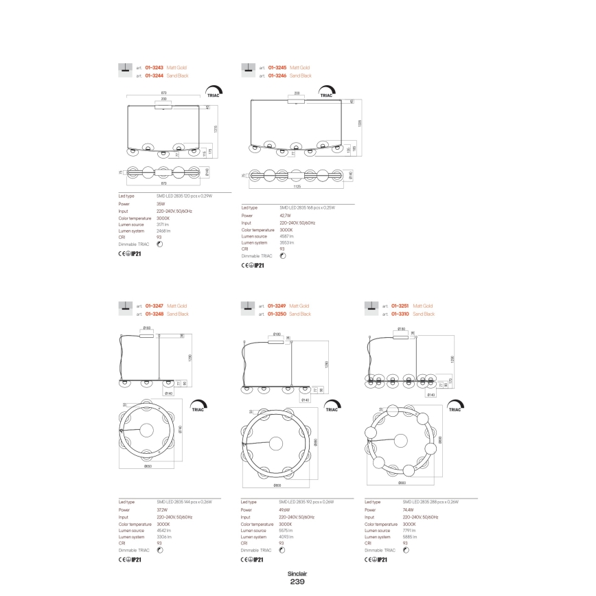 Redo 01-3239 - Luminária de parede LED SINCLAIR LED/6,5W/230V CRI 93 IP21 dourada