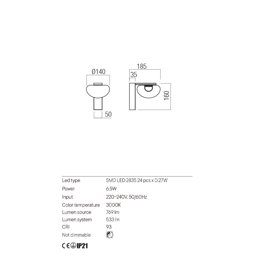 Redo 01-3241 - Luminária de parede LED SINCLAIR LED/6,5W/230V CRI 93 IP21 dourada