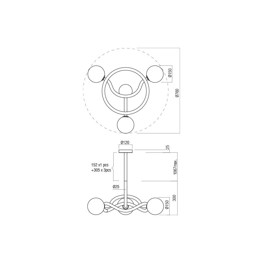 Redo 01-3257 - Lustre com haste CONFUSIO 3xE14/28W/230V Ø 76 cm preto