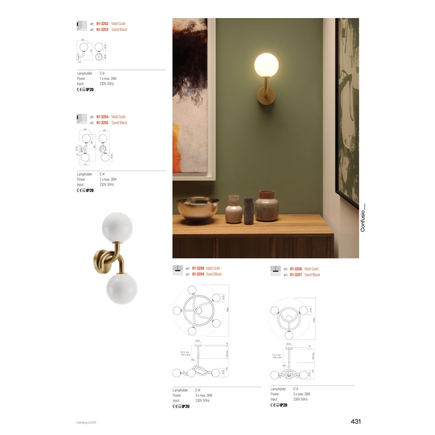 Redo 01-3258 - Lustre com haste CONFUSIO 5xE14/28W/230V Ø 96 cm dourado