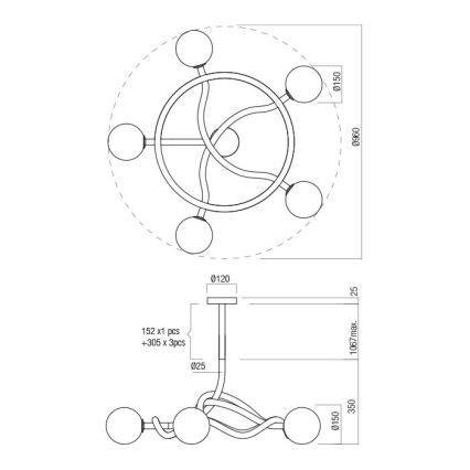 Redo 01-3258 - Lustre com haste CONFUSIO 5xE14/28W/230V Ø 96 cm dourado