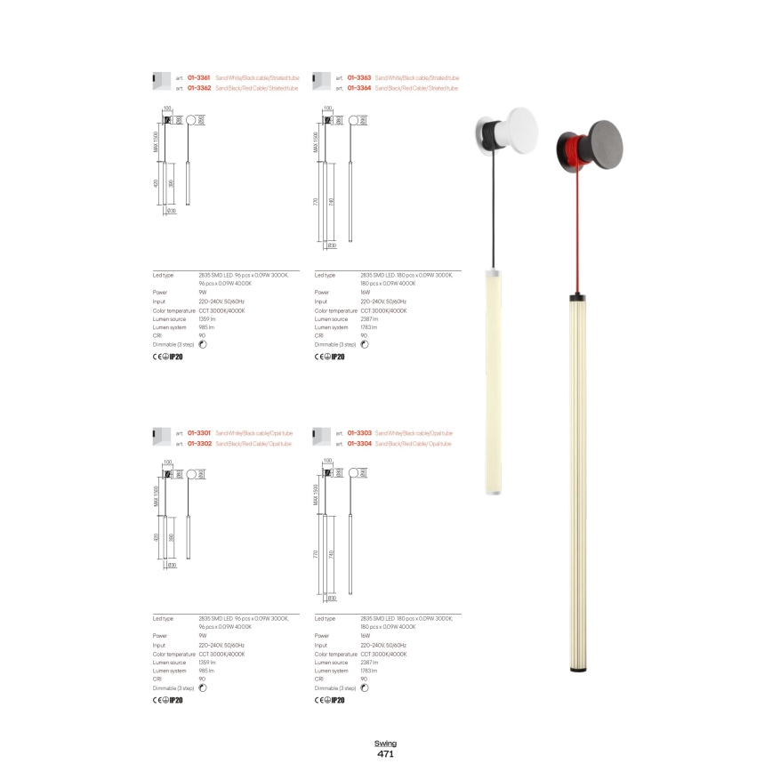 Redo 01-3304 - Arandela de parede LED regulável SWING LED/16W/230V 3000/4000K IRC 90 preto