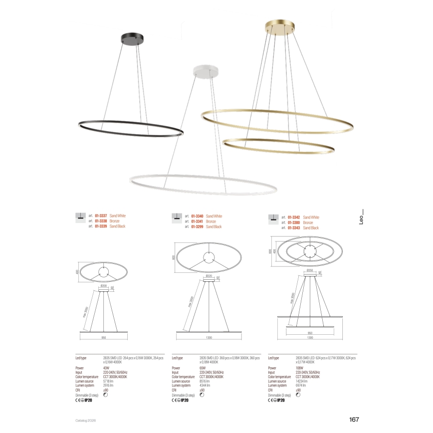 Redo 01-3339 - Lustre pendente LED dimerizável LEO LED/48W/230V 3000/4000K IRC 90 40x95 cm preto