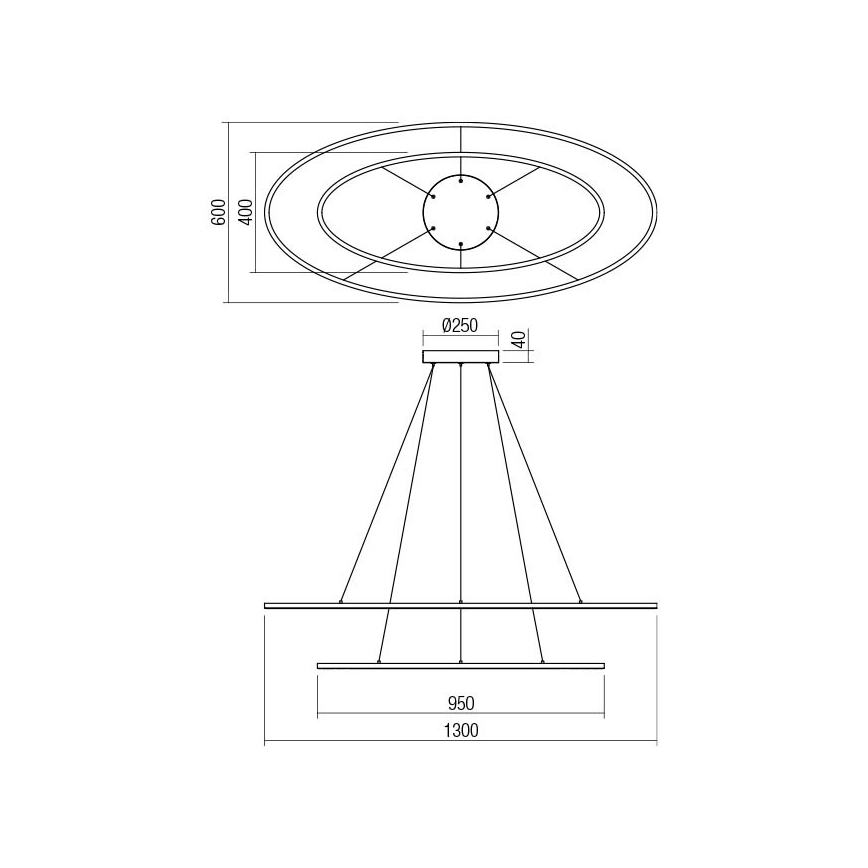 Redo 01-3343 - Lustre suspenso dimerizável em cabo LEO LED/115W/230V 3000/4000K CRI 90 60x130 cm preto