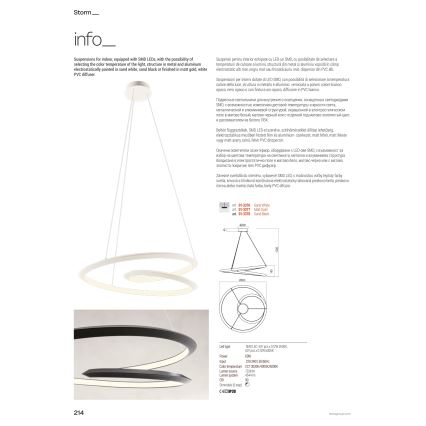 Redo 01-3376 - Lustre LED dimerizável suspenso por cabo STORM, 60 W, 230 V, 3000/4000/6000 K, CRI 90, Ø 80 cm, branco