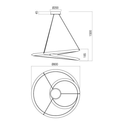 Redo 01-3378 - Lustre suspenso dimerizável em cabo STORM LED/60W/230V 3000/4000/6000K CRI 90 diâmetro 80 cm preto