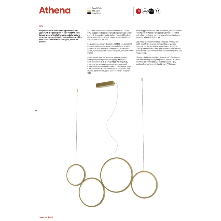 Redo 01-3383 - Candelabro suspenso LED com regulação ATHENA LED/40W/230V 3000/4000/6000K CRI98 dourada