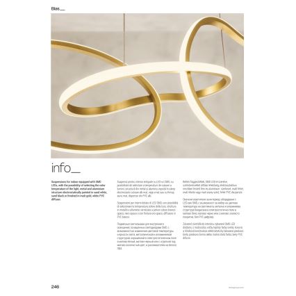 Redo 01-3389 - Lustre pendente LED regulável em cabo BIAS LED/90W/230V 3000/4500/6500K CRI 90 dourado