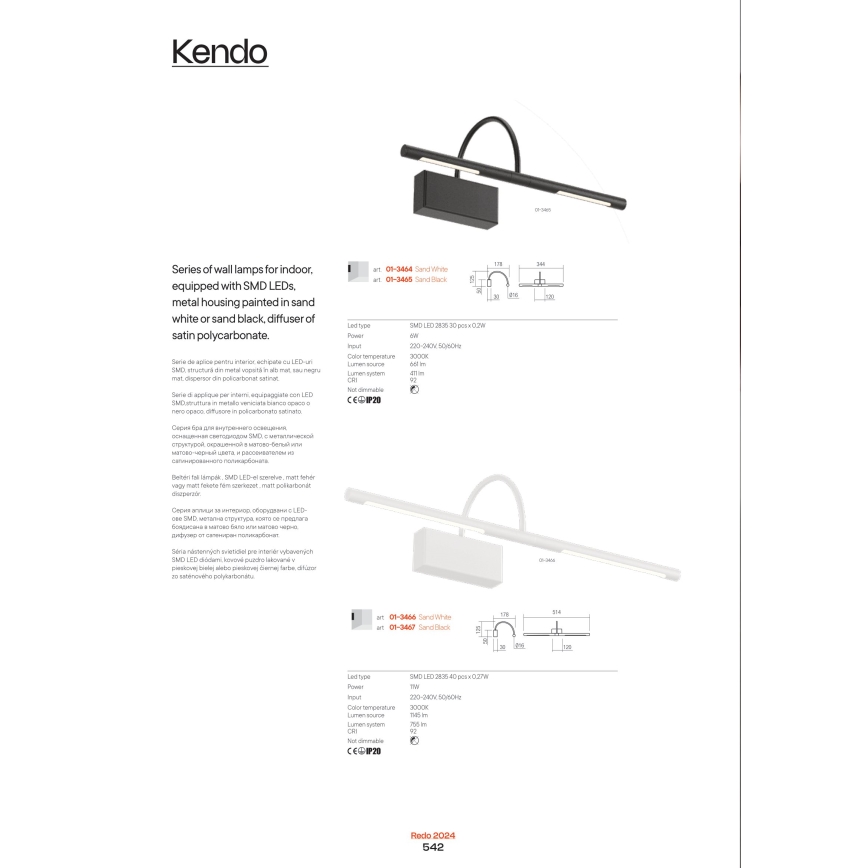 Redo 01-3466 - Iluminação de ilustração LED KENDO LED/11W/230V 51,4 cm CRI 92 branco